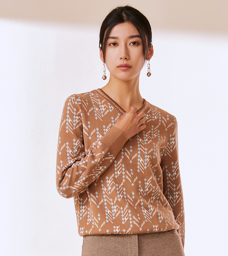 2023 Autumn and Winter New Elegant Series Fashion Elegant V-Neck Jacquard Shirt