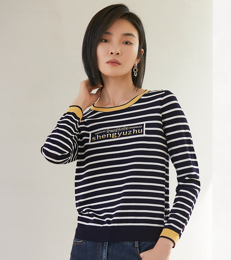 Sound Yuzhu 2022 Autumn New Personality Series Casual All-match Color Striped Sweater