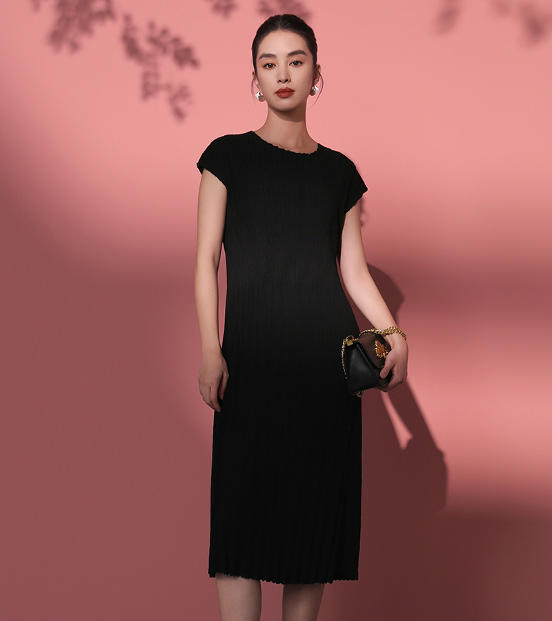 2025 Spring/Summer New Elegant Series Fashion Temperament Miyake Pleated Small Cap-Sleeve Dress