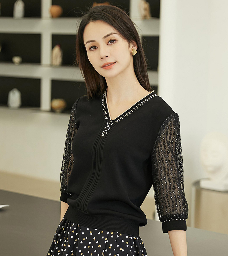 2023 Spring and Summer New Elegant Series Elegant Lace V-neck Mesh Knit