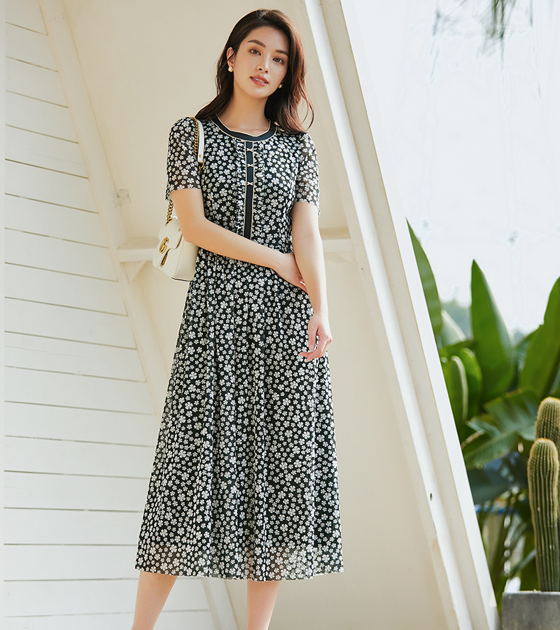 2023 spring and summer new elegant series exquisite elegant high waist printed dress