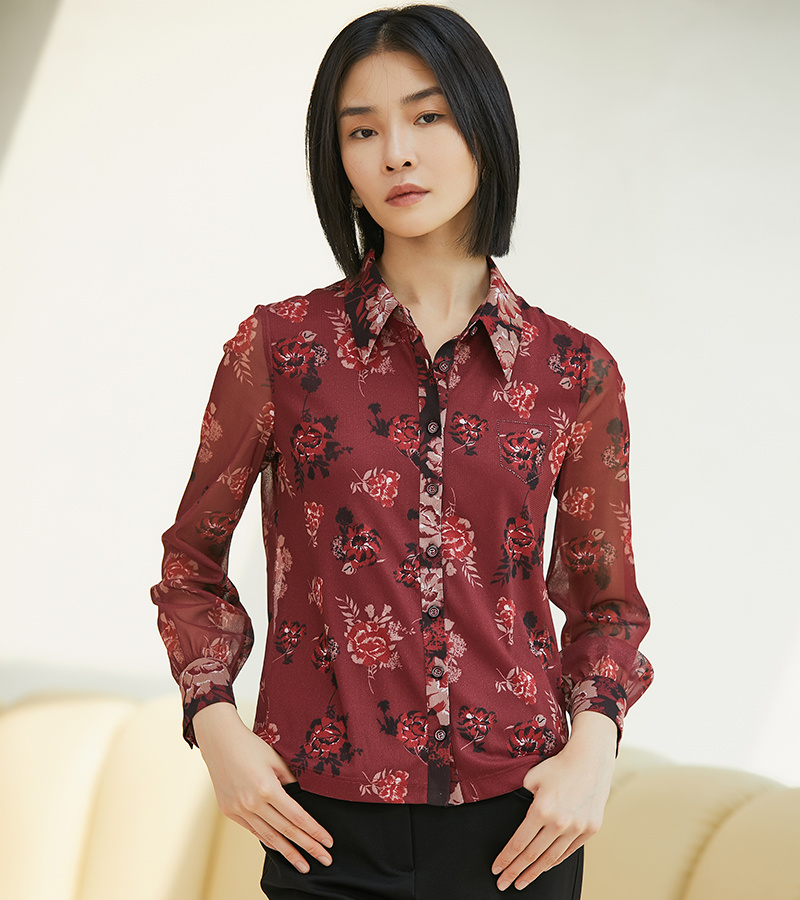 2022 Autumn New Elegant Series Elegant Lapel Multi-button Printed Sweater