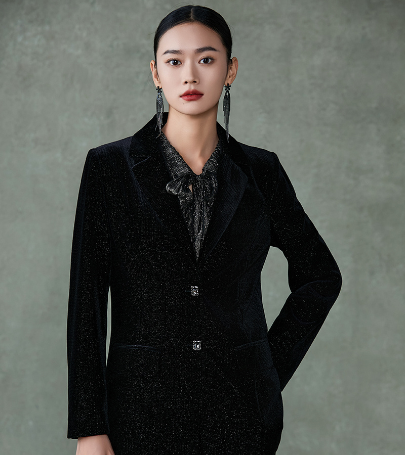 2024 autumn and winter new elegant series temperament velvet waist cinching slim fit suit jacket