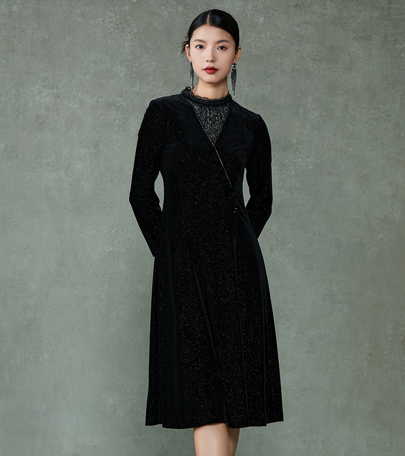 2024 Autumn/Winter New Elegant Series French Elegant Temperament Velvet Waist Dress