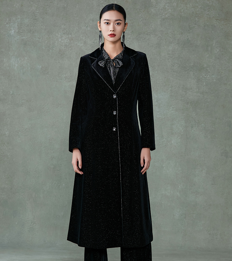 2024 Autumn/Winter New Elegant Collection Retro Style Velvet Long Waist Slimming Coat