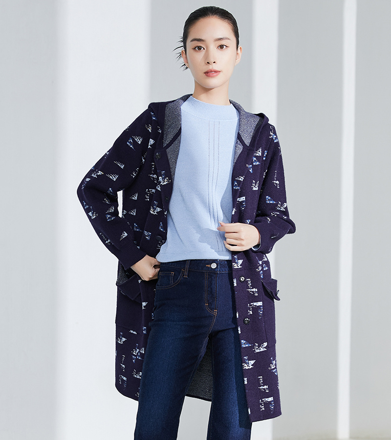 2023 autumn and winter new casual series lazy wind loose hooded mid-length coat