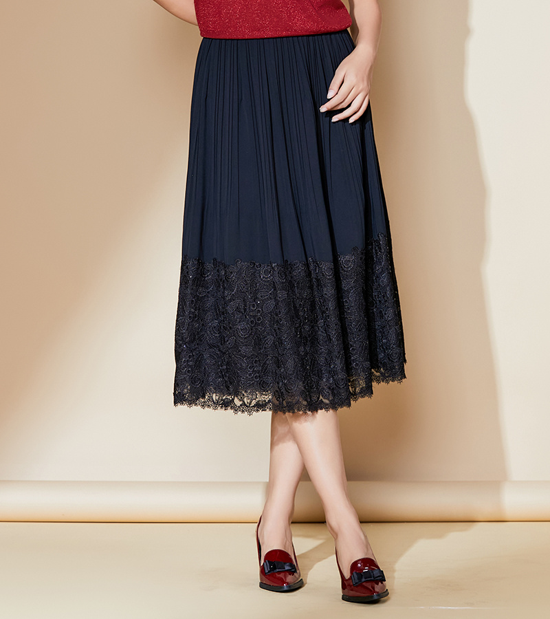 2024 Autumn/Winter New Product Elegant Series Elegant and Sexy Lace Folded Splicing Skirt