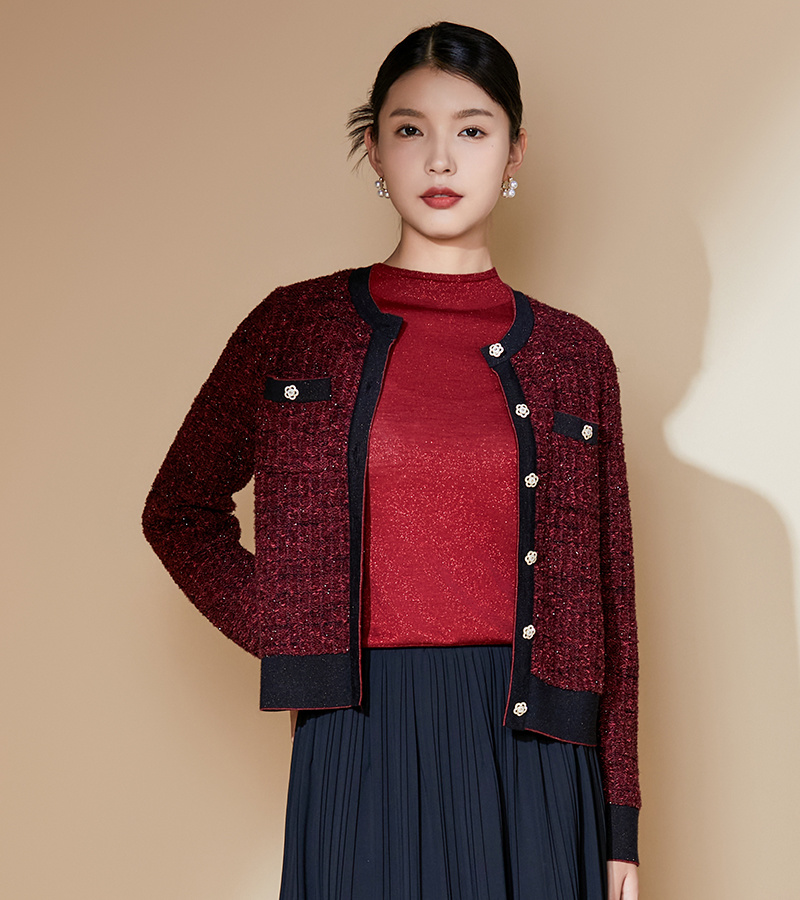 2024 Autumn/Winter New Elegant Collection French Retro Small Fragrance Style Contrasting Color Knitted Cardigan