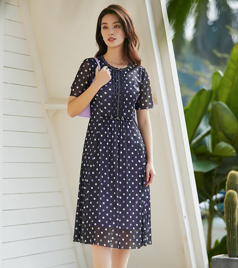 2023 Spring and Summer New Elegant Series Elegant Round Neck Polka Dot Printed dress