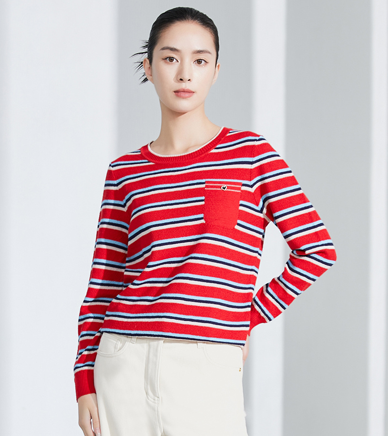 2023 Autumn and Winter New Casual Design Sense Classic Striped Contrast Pullover