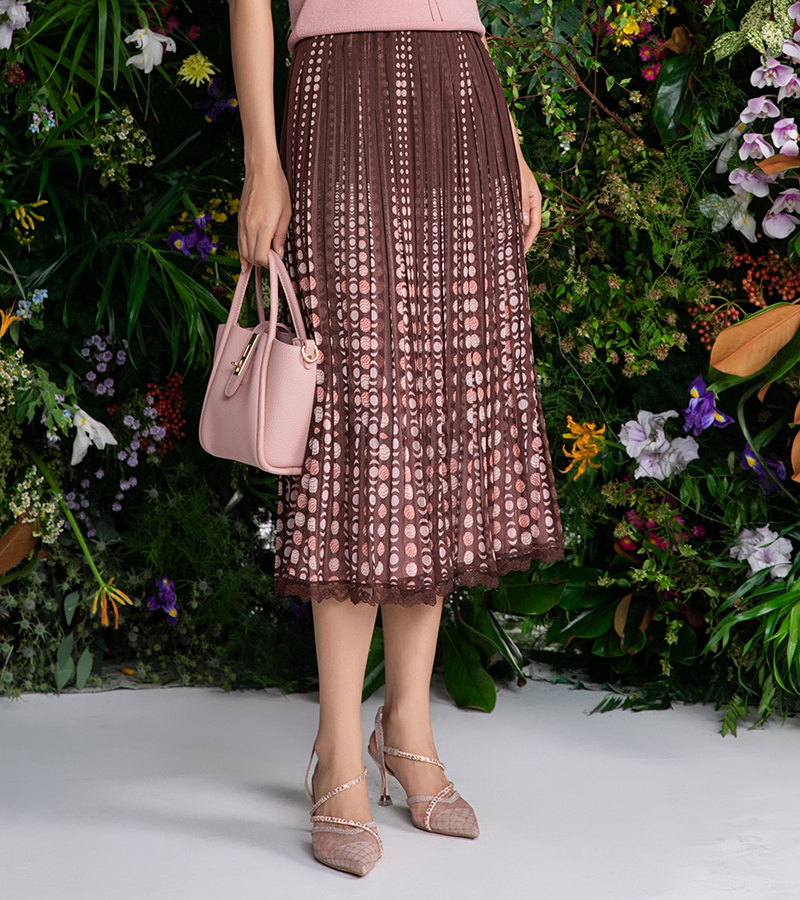 2024 Spring and Summer New Elegant Series Retro High Waist Printed Pleated Skirt