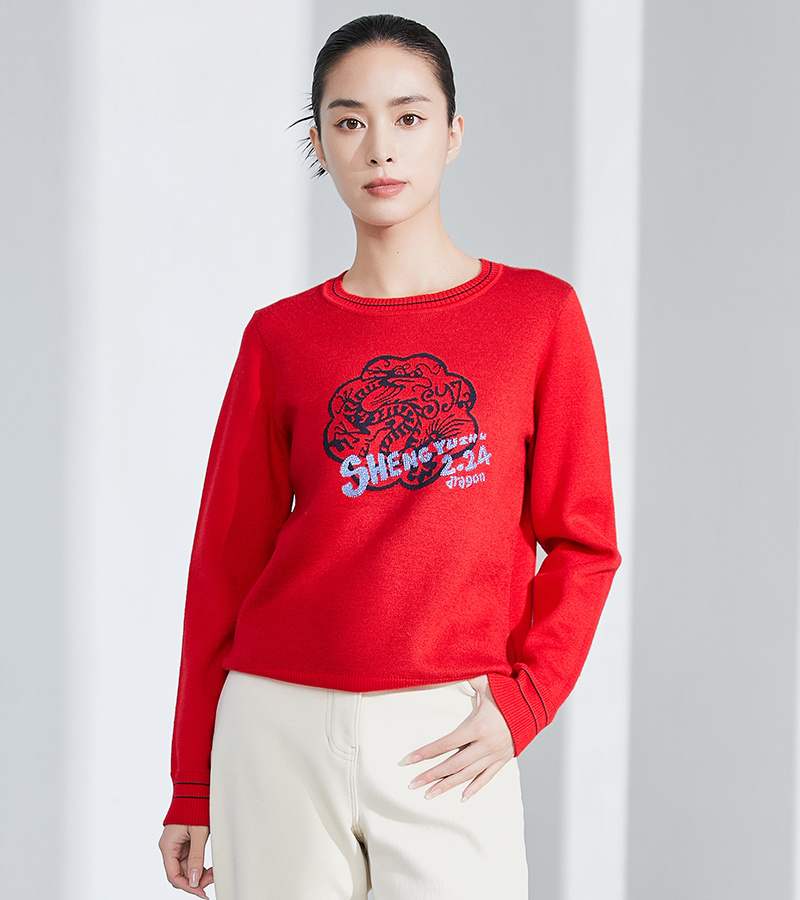 2023 Autumn and Winter New Casual Series Western Style Age-reducing Jacquard Crewneck Pullover