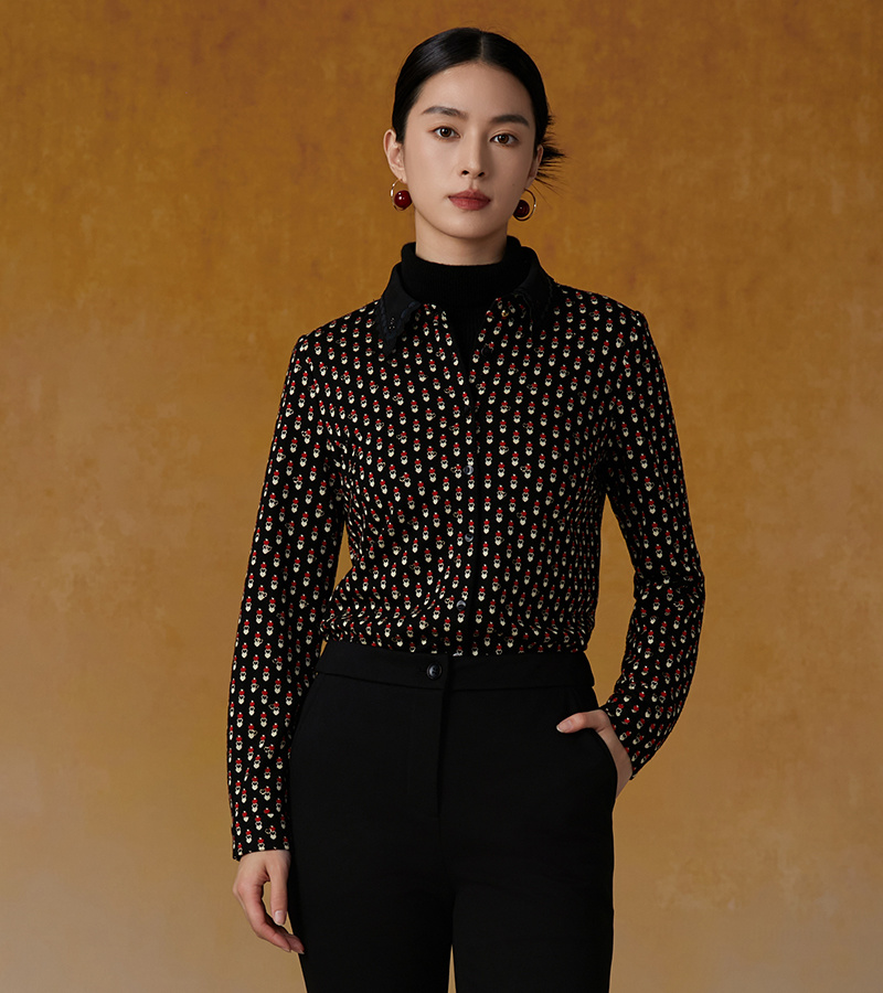 2024 Autumn/Winter New Elegant Series Retro Fashion Commuter Heart-shaped Printed Top