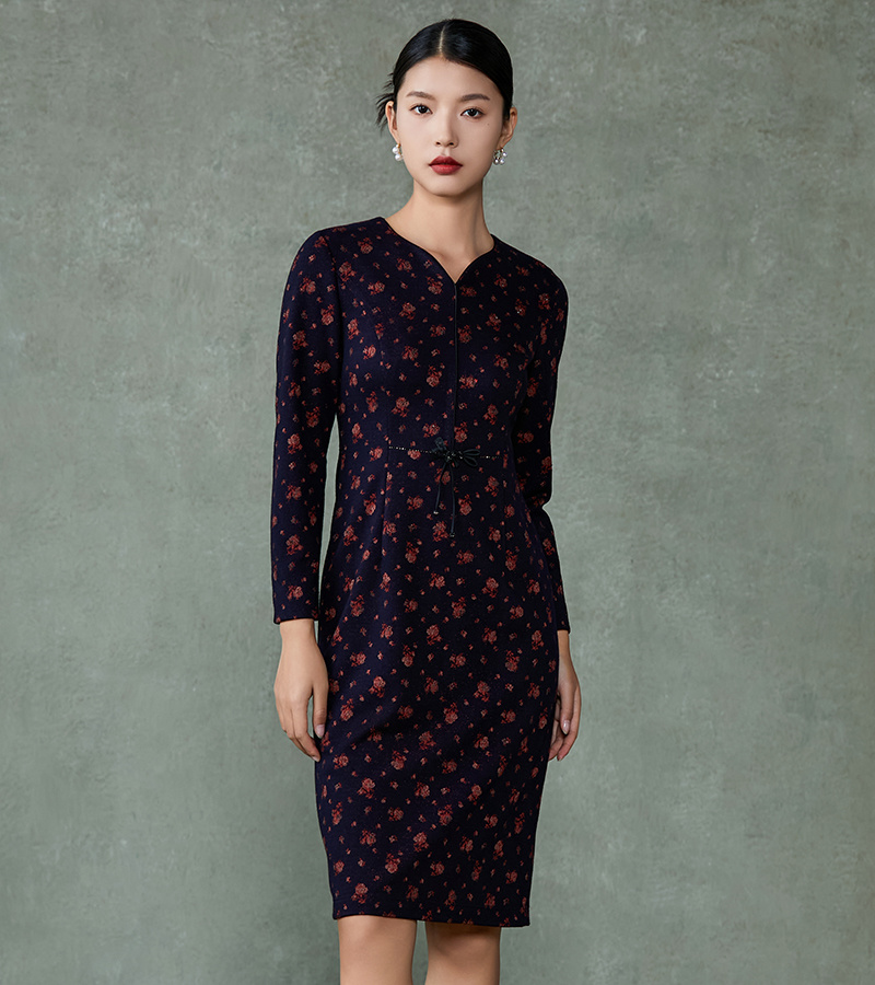 2024 Autumn/Winter New Elegant Series Chinese Style New Chinese Waist Printed Dress