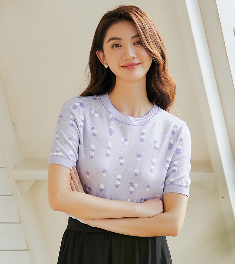 2023 Spring and Summer New Elegant Series Secret Realm Purple Regular Jacquard Poll Dot Knit Sweater