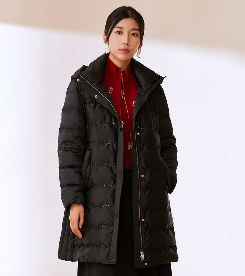 2023 autumn and winter new elegant series black high sense long down jacket