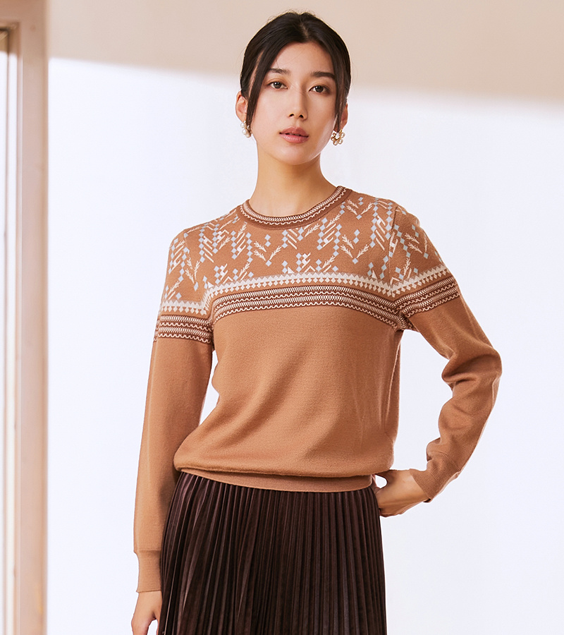 2023 Autumn and Winter New Elegant Series Fashion Elegant Crewneck Jacquard Shirt