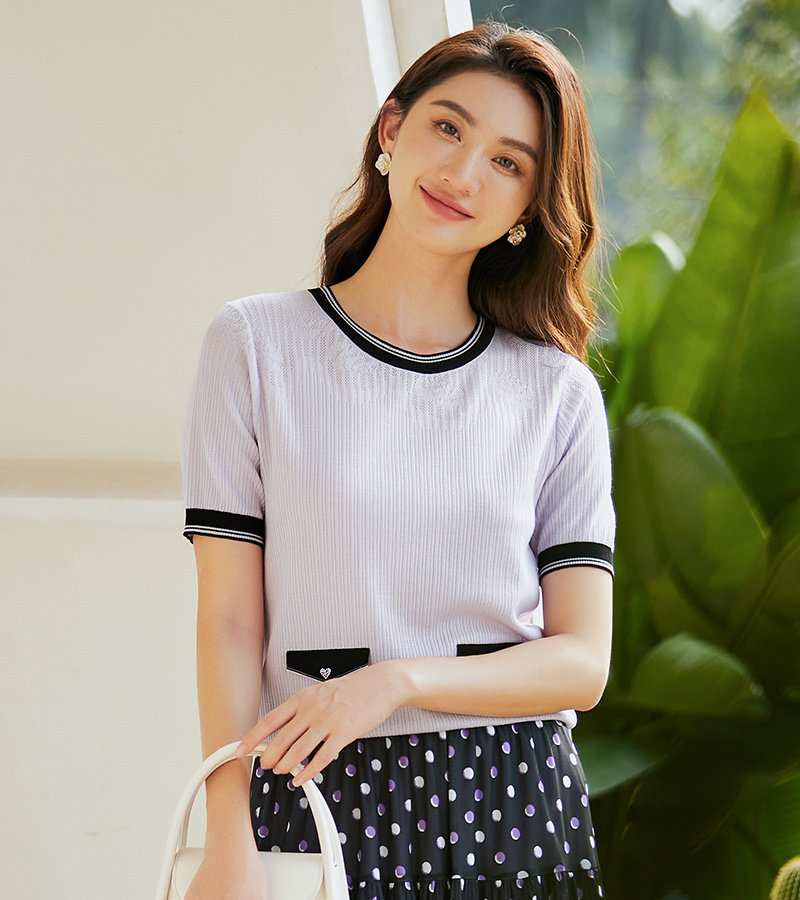 2023 Spring and Summer New Elegant Series Elegant Crewneck Contrast Color Pullover Sweater