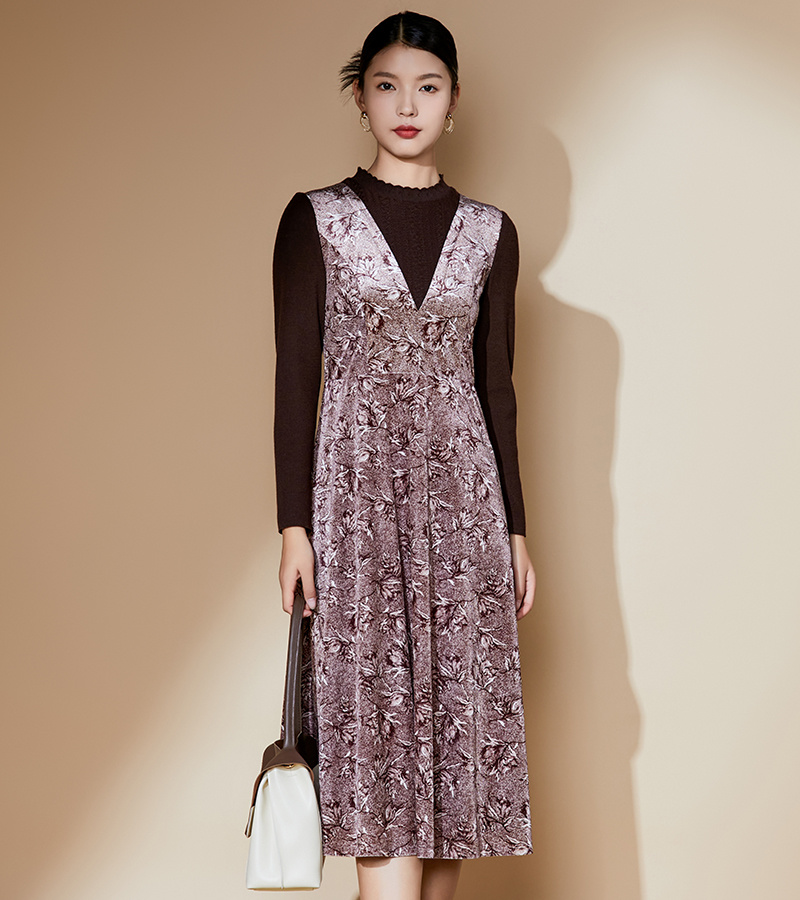 2024 Autumn/Winter New Elegant Collection Elegant Retro Fake Two Piece Splicing Dress