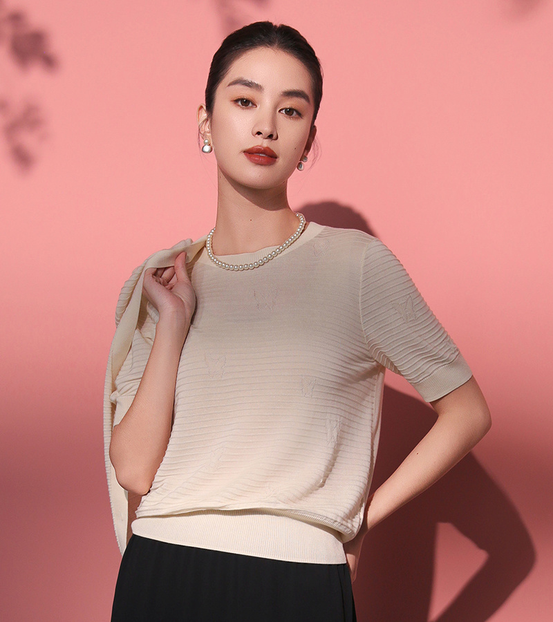 2025 Spring/Summer New Elegant Series French Elegant Butterfly Jacquard Round Neck Short-sleeved Knitwear