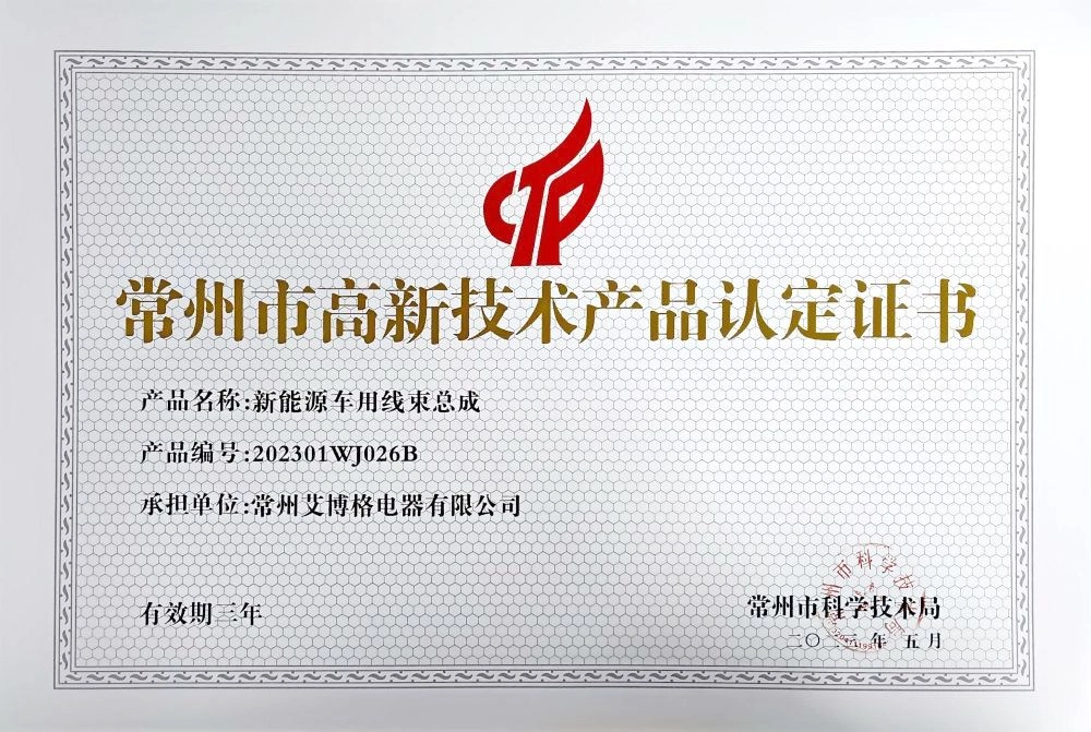 Changzhou High-tech Product Certificate