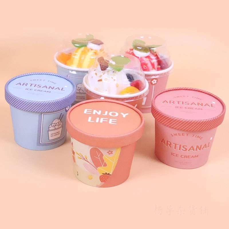 Eco Friendly Printed Logo Paper Ice Cream Cups with Lid