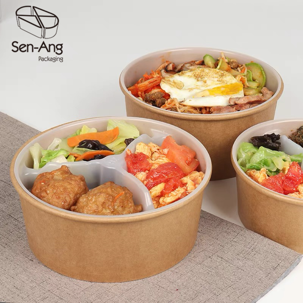 Disposable Paper Round Party Clear Salad Bowl with Lid