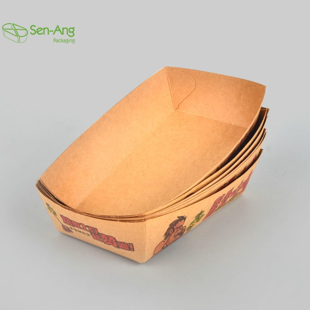 Promotion Kraft Ship Type Paper Tray Takeaway Boat Shape Tray