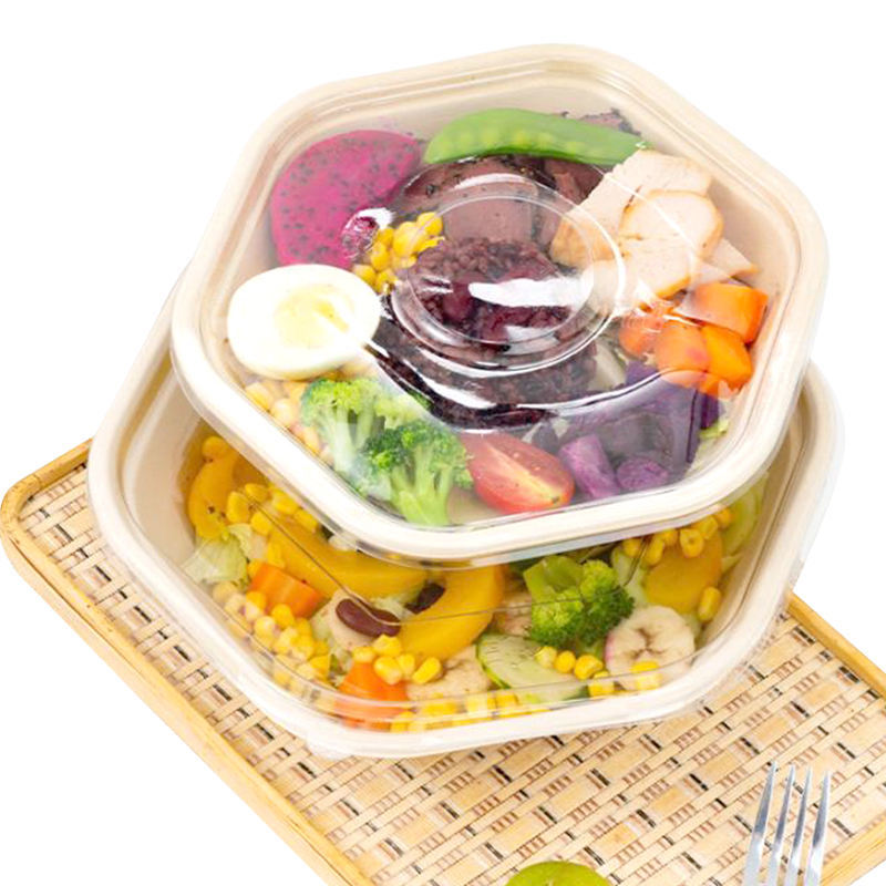 Customizable Biodegradable Hexagonal Sugarcane Salad Bowl with Lid