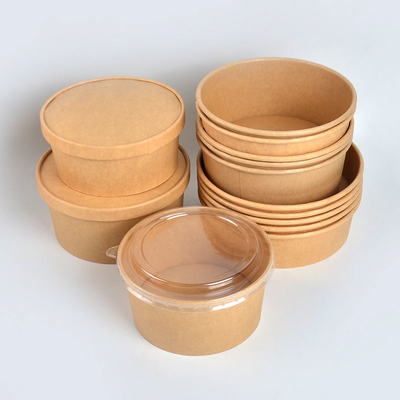 Disposable Printable Round Kraft Paper Soup Bowl with Lid