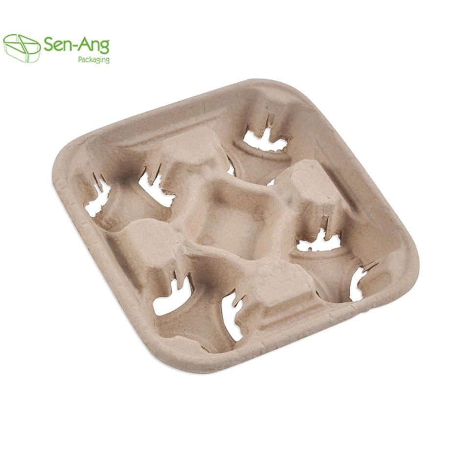 Customizable Pulp Paper 2 4 Cups Hot Drink Coffee Cup Tray