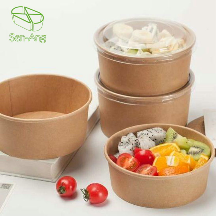 Takeaway Kraft Paper Soup Bowl Salad Container with PET PP Lid