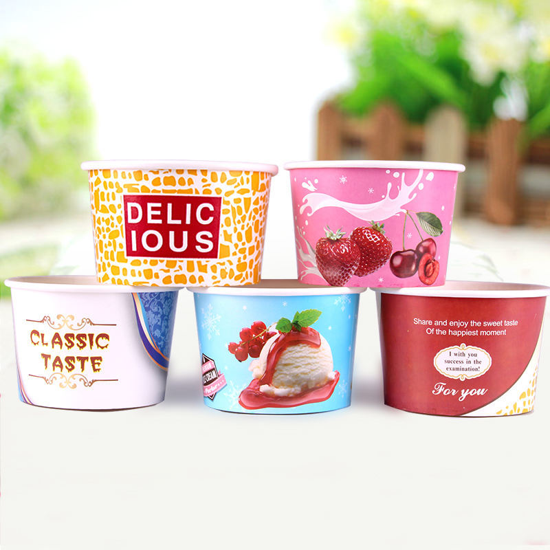 Eco Friendly Disposable Printed Logo Ice Cream Cup Sundae Paper Bowl