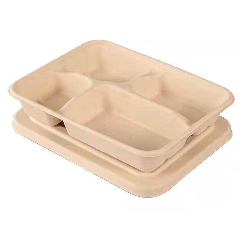 Biodegradable Takeaway Food Tray 3 4 5 Compartment Tray with Lid
