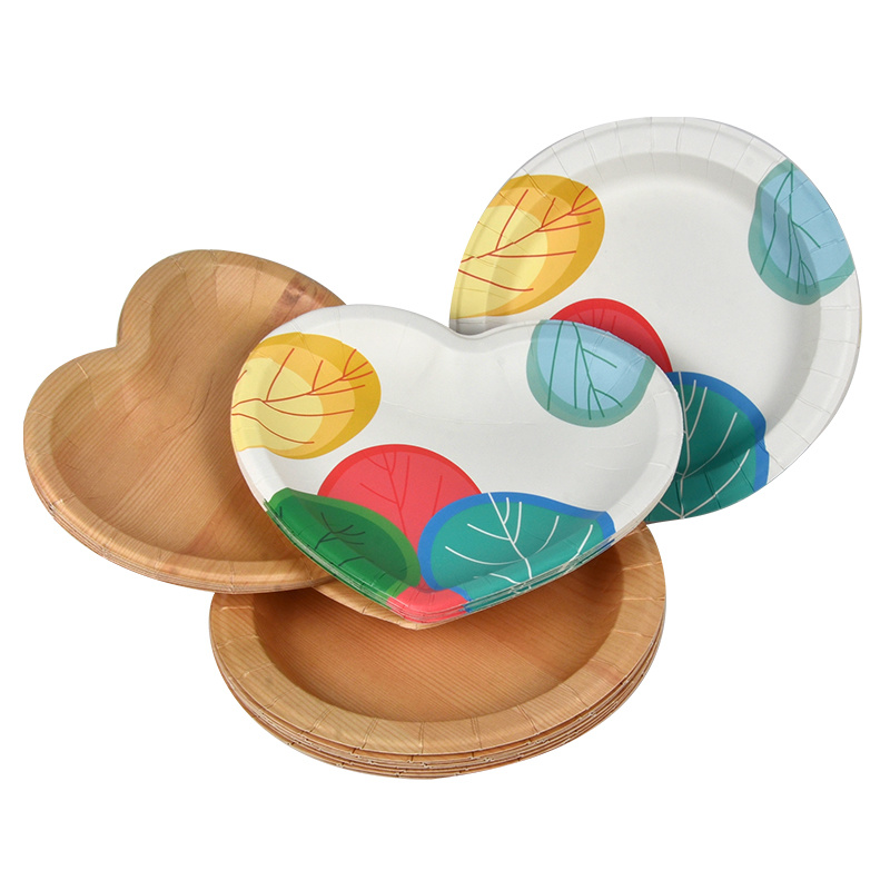 Wholesale Eco Friendly Custom Wood Grain Paper Plate Heart Paper Tray