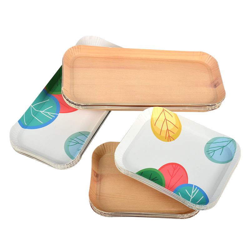 Disposable Eco-Friendly Paper Plate Rectangle Kraft Paper Party Tray