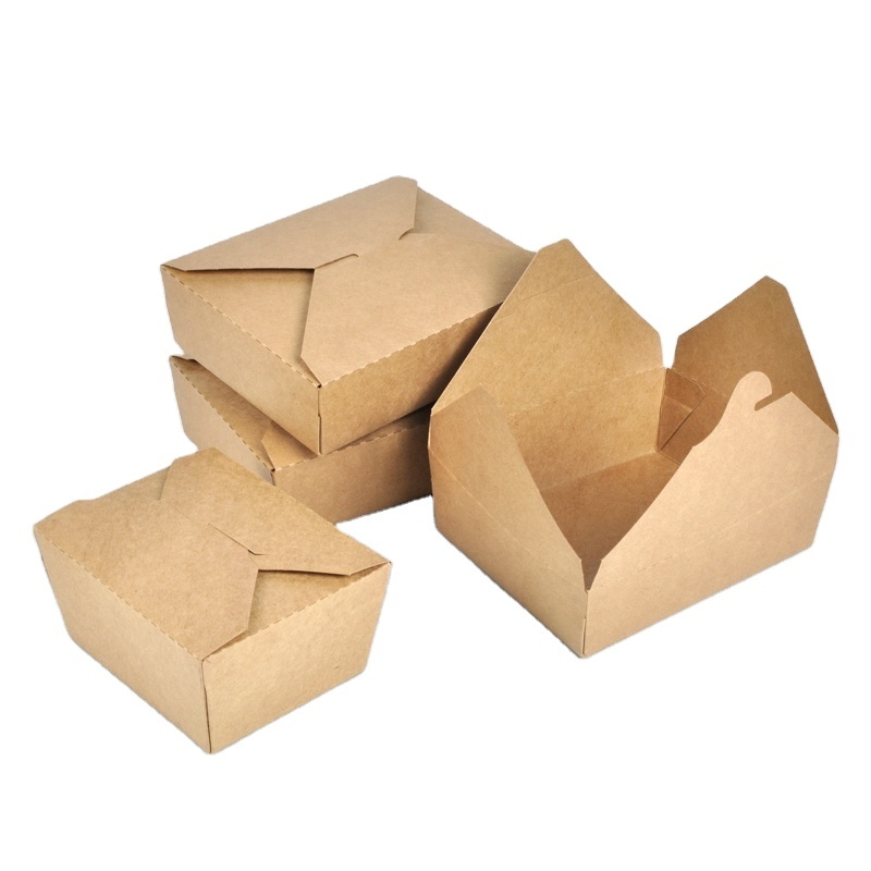 Custom Logo Printing Disposable Kraft Paper Take Away Food Lunch Box