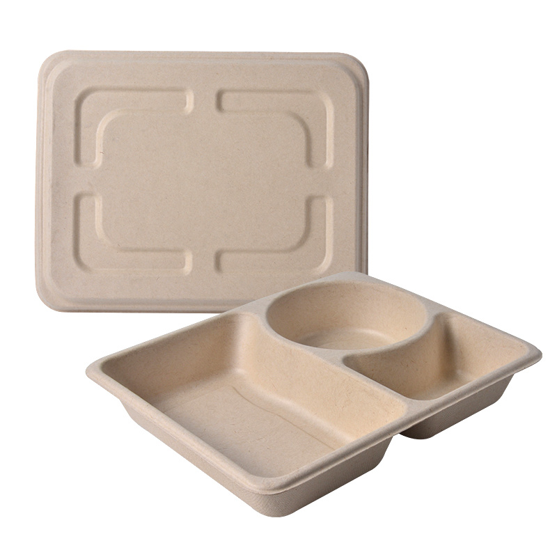Biodegradable 4 Compartment Takeaway Food Container for Fast Food Restaurant