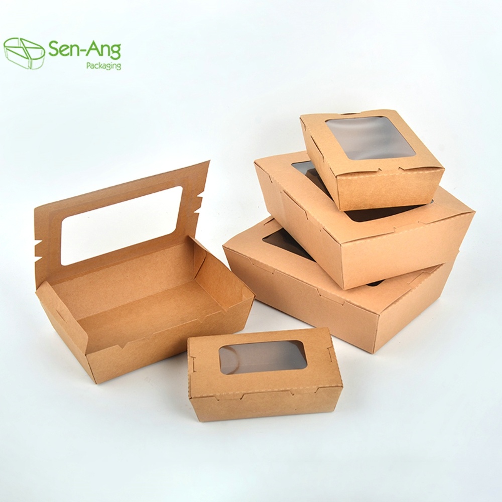 Food Take Away Sushi Bento Self Lock Takeaway 1200ml Kraft Paper Salad Box