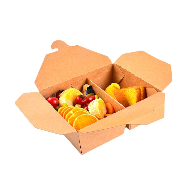 Customized Disposable Paper Lunch Box Takeaway 2-Compartments Kraft Food Box
