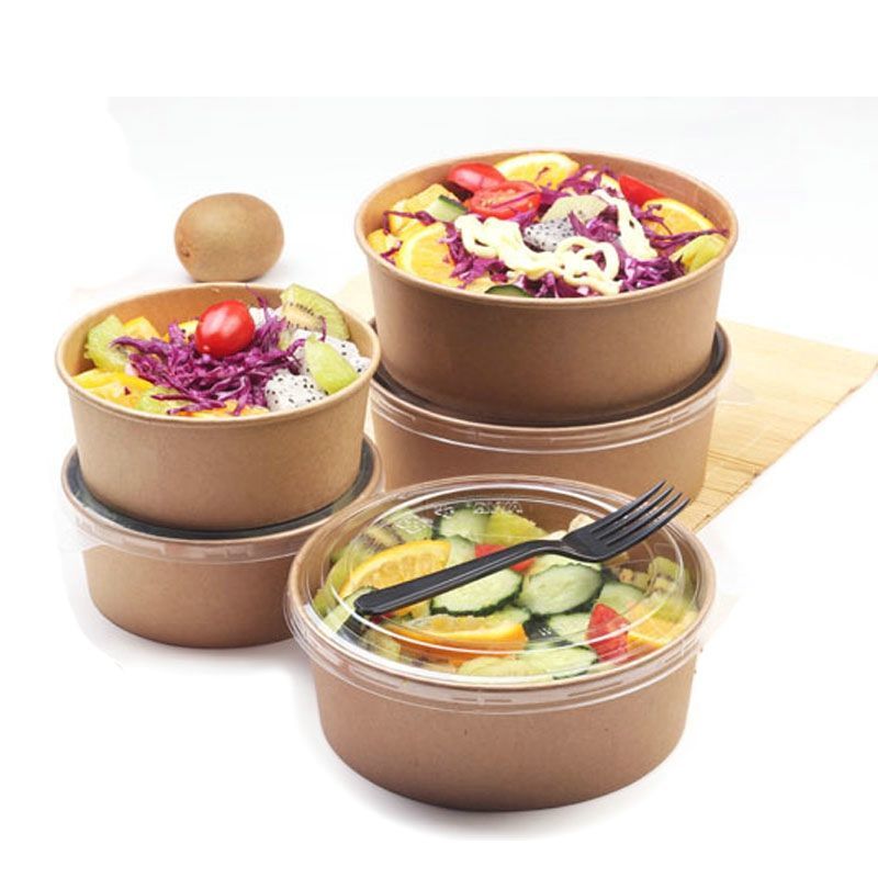 Customized Design Eco-Friendly 1300ml Kraft Soup Salad Paper Bowl with Lid