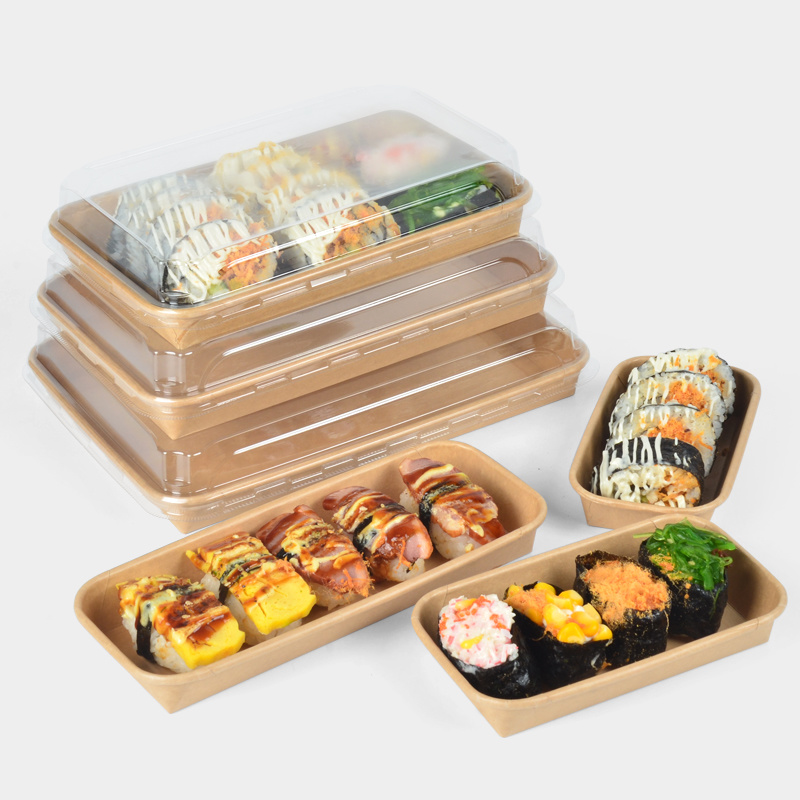 Disposable Biodegradable To Go Restaurant Rectangle Kraft Paper Sushi Box