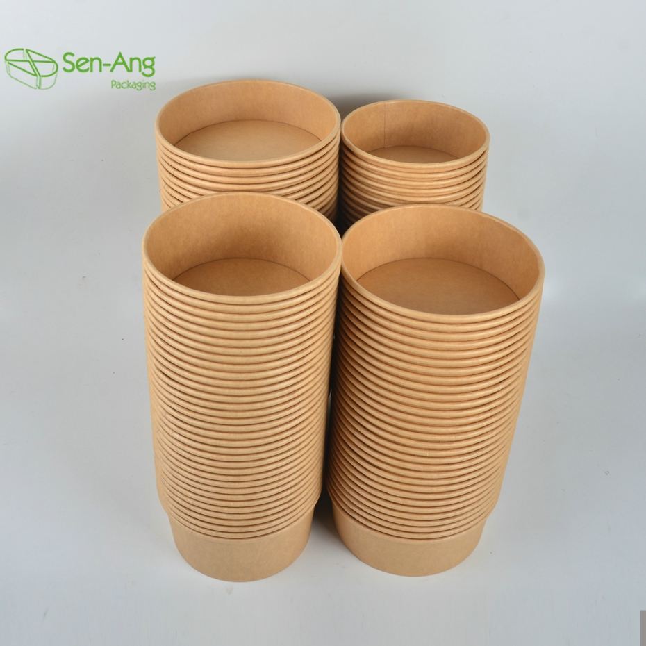 Eco-Friendly Kraft Paper Salad Bowl with Lid Food Paper Bowl