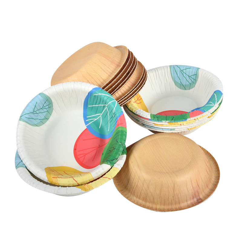 Disposable Wood Grain Pattern Design Eco Friendly Salad Paper Bowl