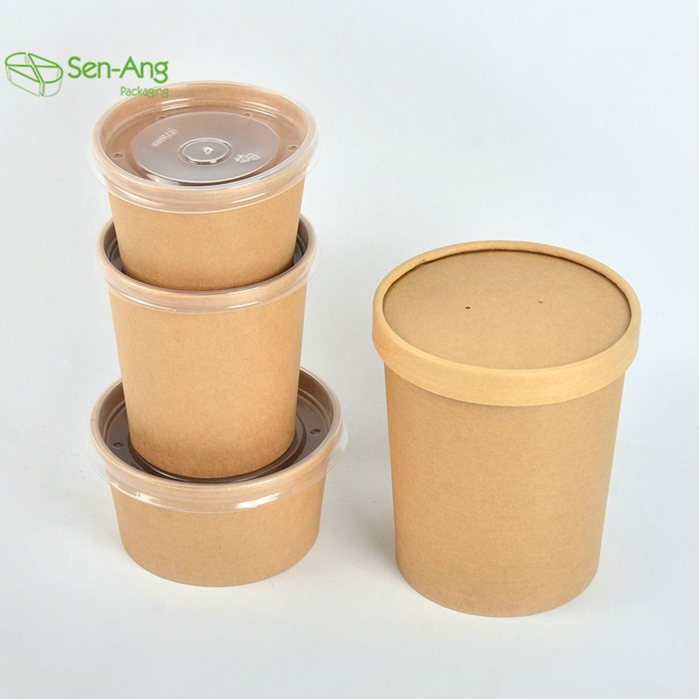 Eco-Friendly Take Away Round Brown Kraft Paper Salad Bowl with Lid