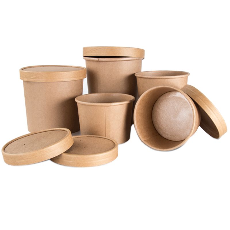 Customizd Soup Container Kraft Paper Noodle Cup Hot Soup Bowls with Lids