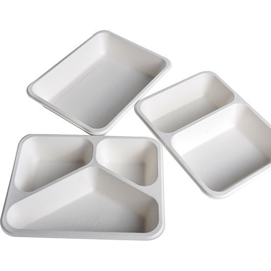 Biodegradable Disposable Divided Plates Bagasse Tray with Compartments