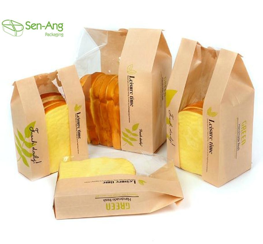 Wholesale Disposable Bakery Packing Kraft Paper Bread Bag with Window