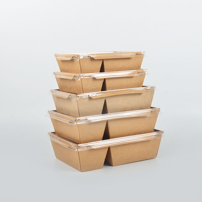 Custom Printed Kraft Paper Lunch Box with Transparent PET Lid