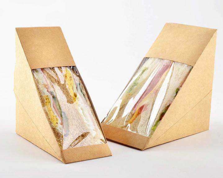 Disposable Packaging Custom Printing Kraft Triangle Paper Sandwich Box